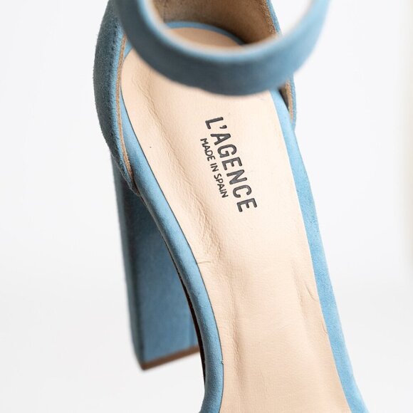 L'Agence Cecile Suede Ankle Strap Sandals Block Heel In Baltic Sea EU 36 - Picture 10 of 16